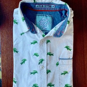 Good Vibes short sleeve button down shirt